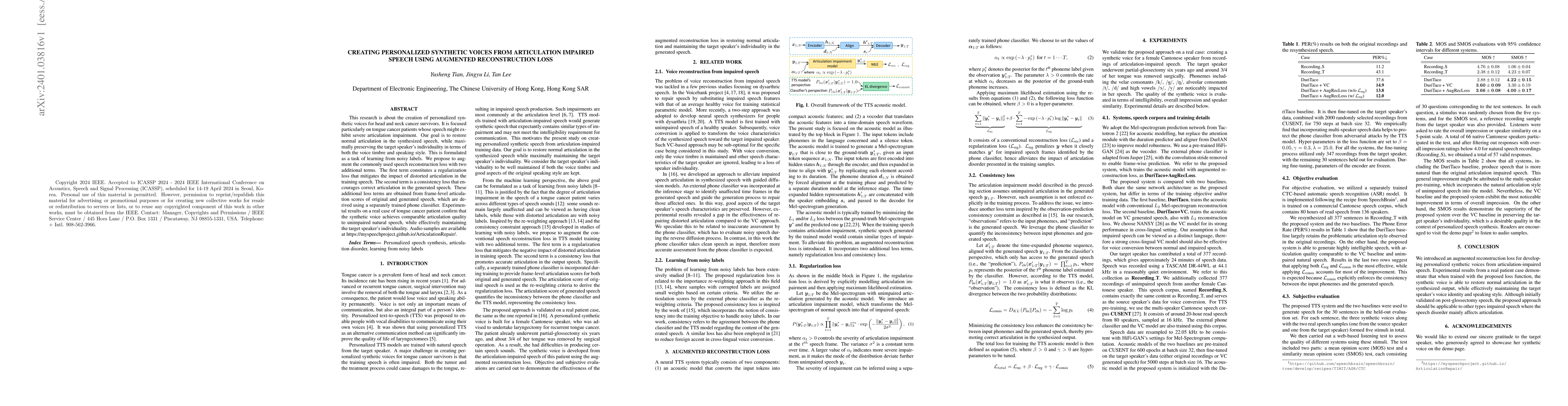 Thumbnail for Creating Personalized Synthetic Voices from Articulation Impaired Speech
  Using Augmented Reconstruction Loss