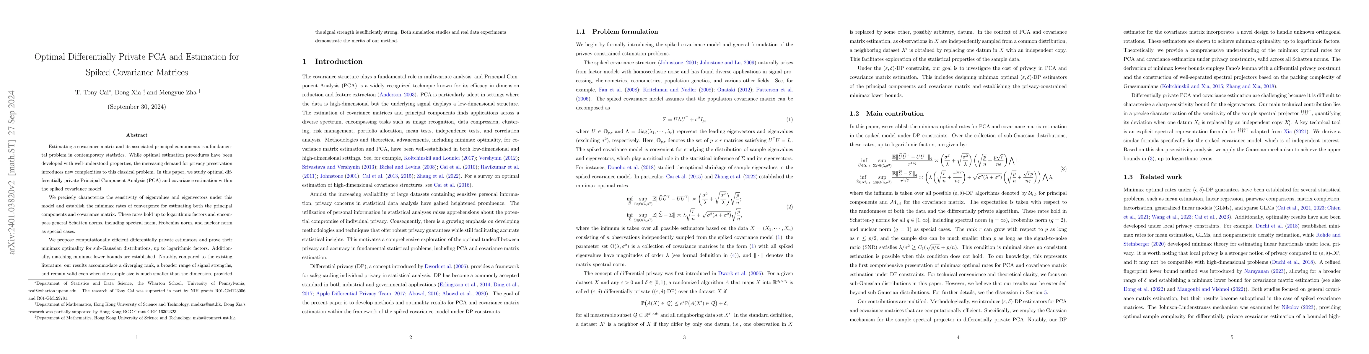 Thumbnail for Optimal Differentially Private PCA and Estimation for Spiked Covariance
  Matrices