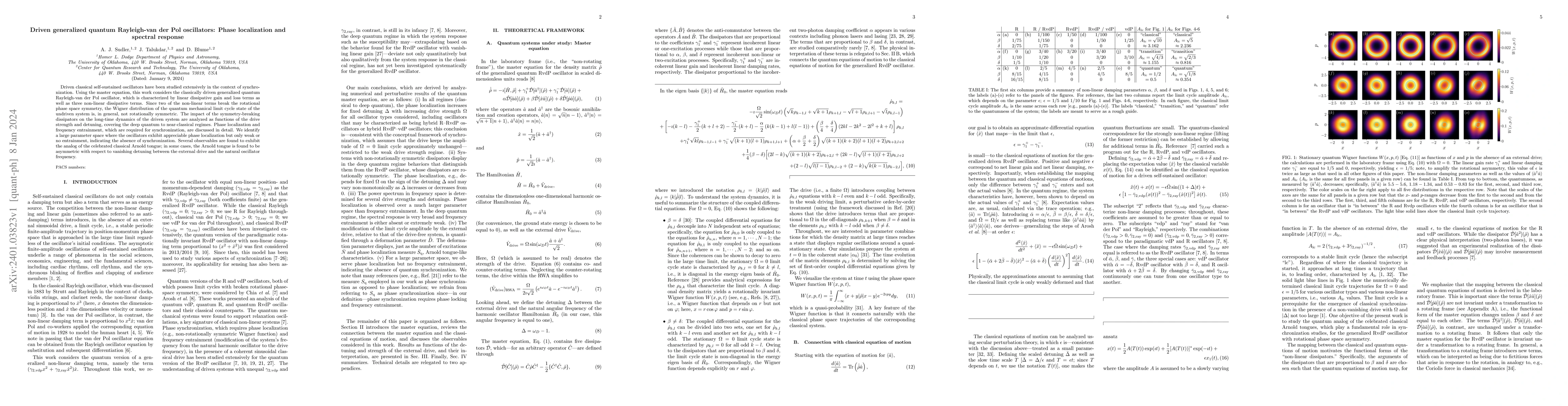Thumbnail for Driven generalized quantum Rayleigh-van der Pol oscillators: Phase
  localization and spectral response