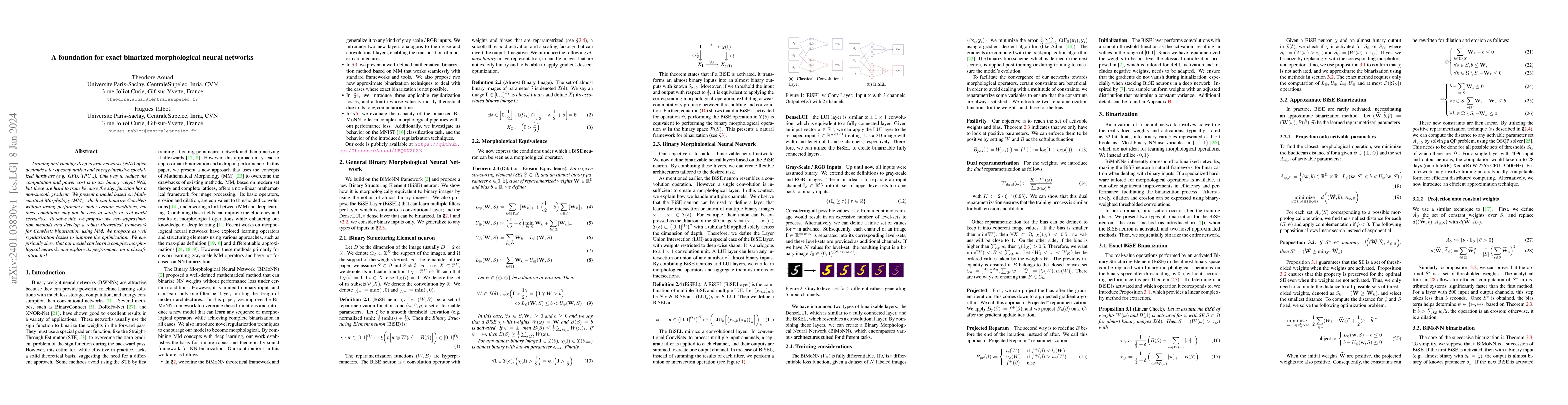 Thumbnail for A foundation for exact binarized morphological neural networks
