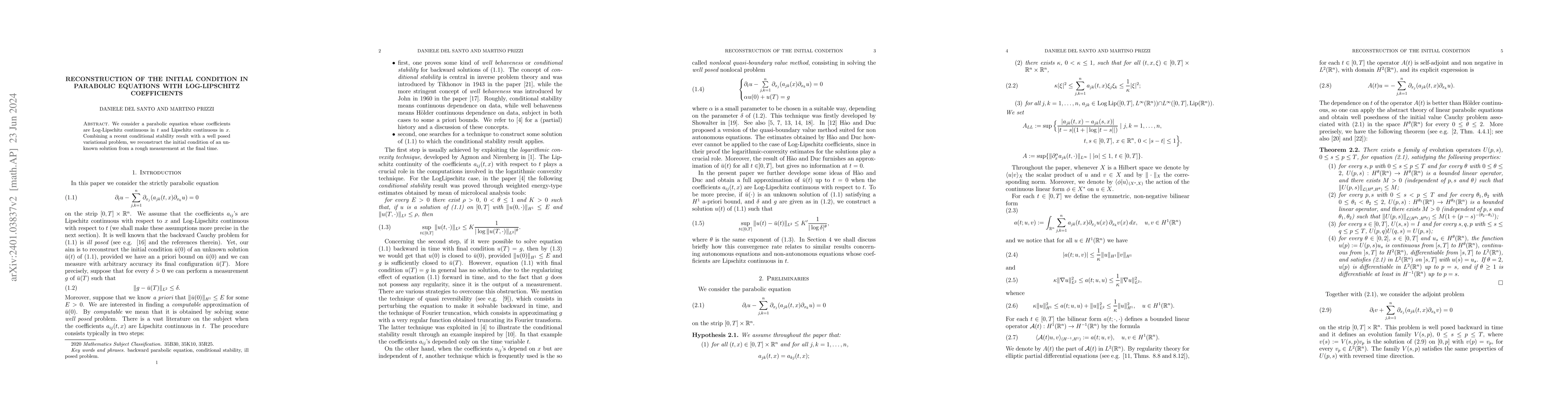 Thumbnail for Reconstruction of the initial condition in parabolic equations with
  Log-Lipschitz coefficients