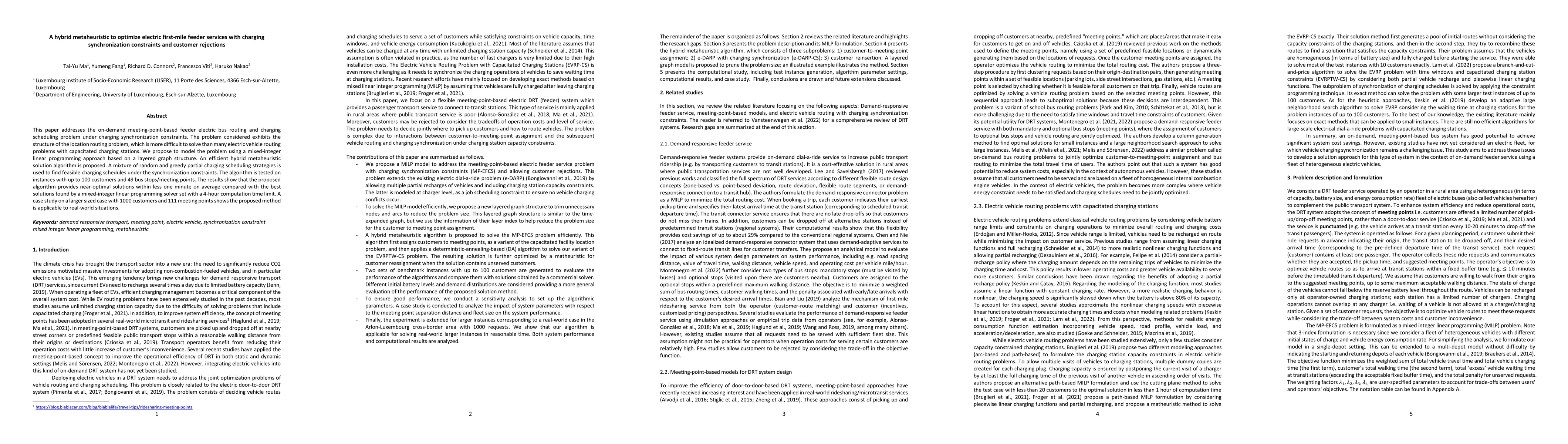 Thumbnail for A hybrid metaheuristic to optimize electric first-mile feeder services
  with charging synchronization constraints and customer rejections