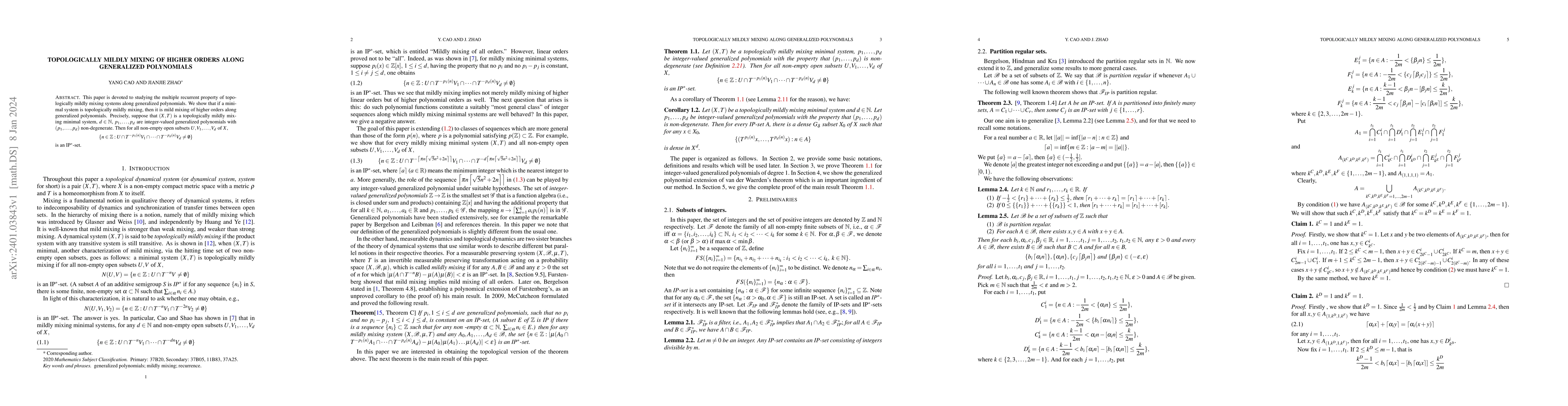 Thumbnail for Topologically mildly mixing of higher orders along generalized
  polynomials