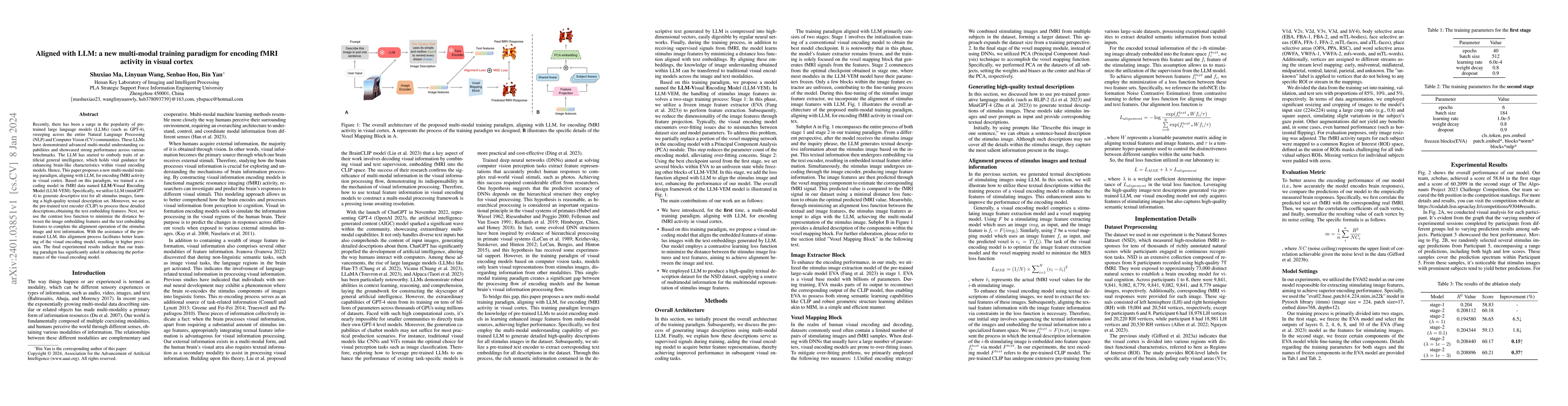 Thumbnail for Aligned with LLM: a new multi-modal training paradigm for encoding fMRI
  activity in visual cortex