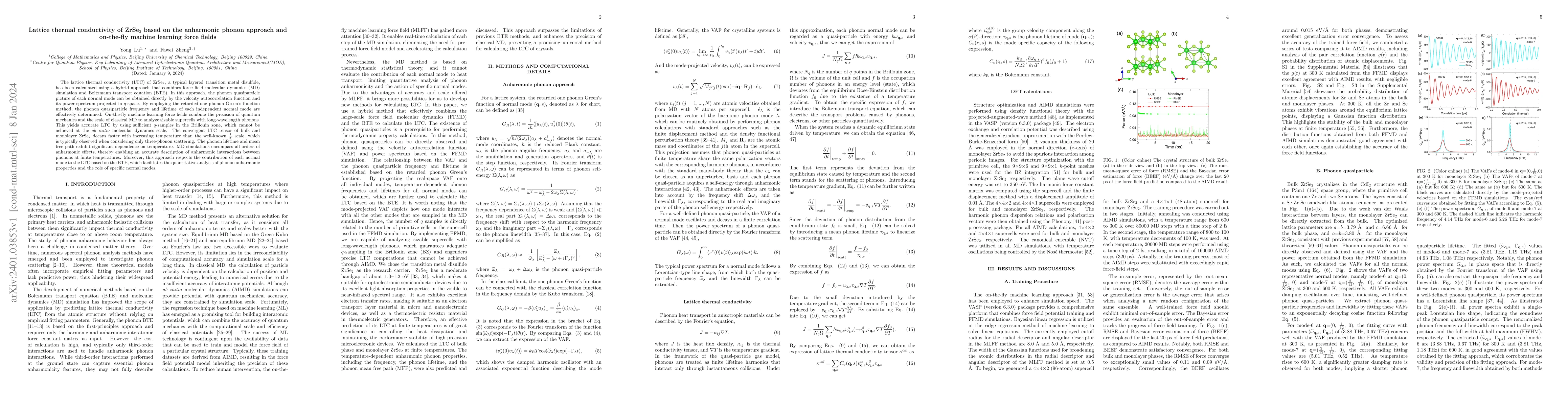 Thumbnail for Lattice thermal conductivity of ZrSe2 based on the anharmonic phonon
  approach and on-the-fly machine learning force fields