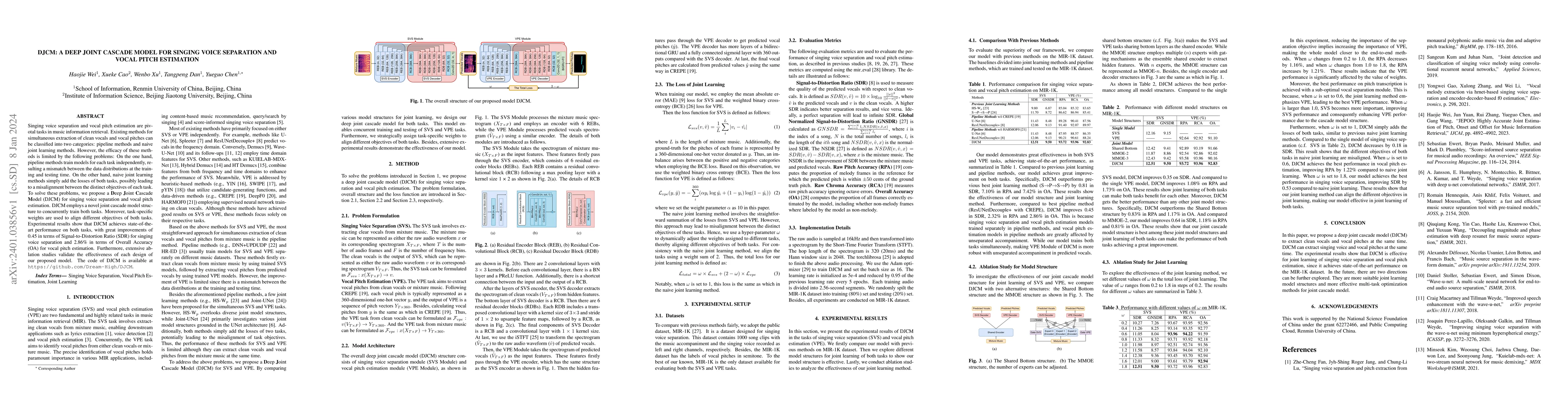 Thumbnail for DJCM: A Deep Joint Cascade Model for Singing Voice Separation and Vocal
  Pitch Estimation