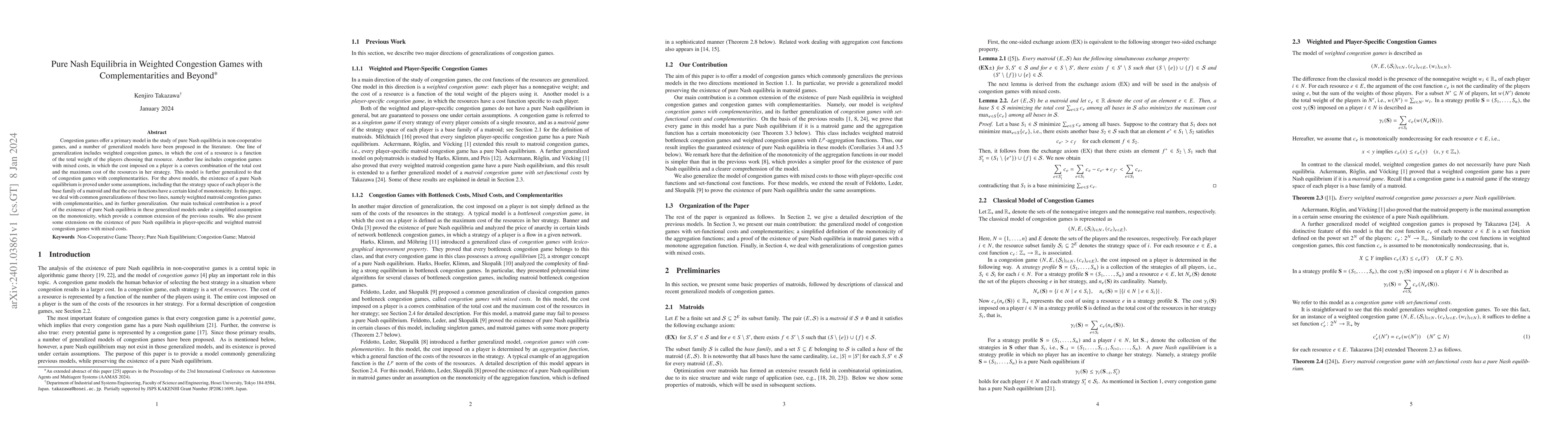 Thumbnail for Pure Nash Equilibria in Weighted Congestion Games with Complementarities
  and Beyond