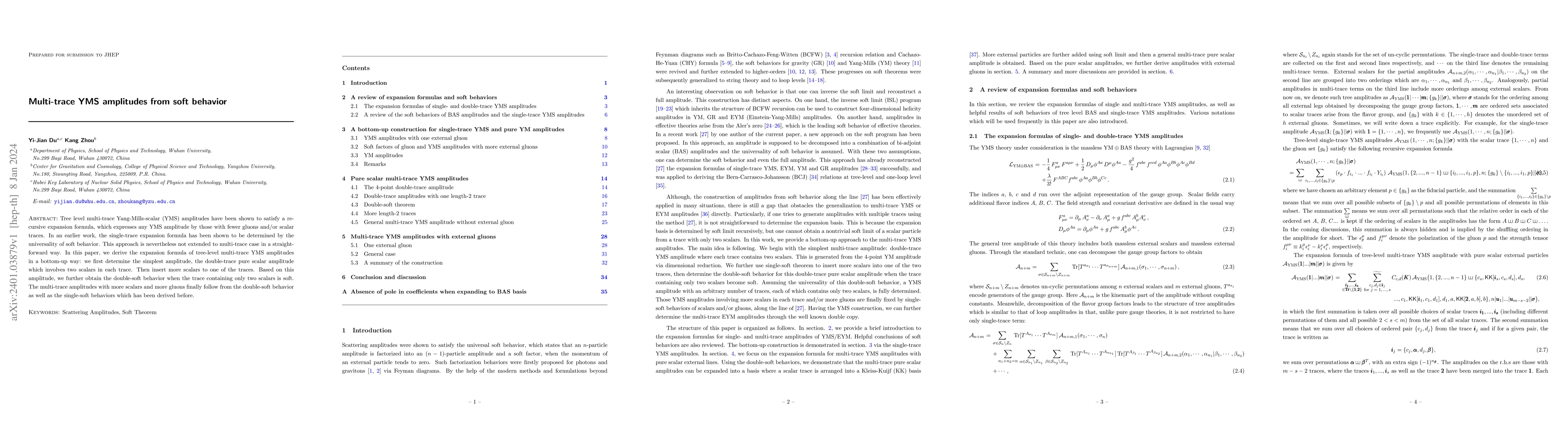 Thumbnail for Multi-trace YMS amplitudes from soft behavior