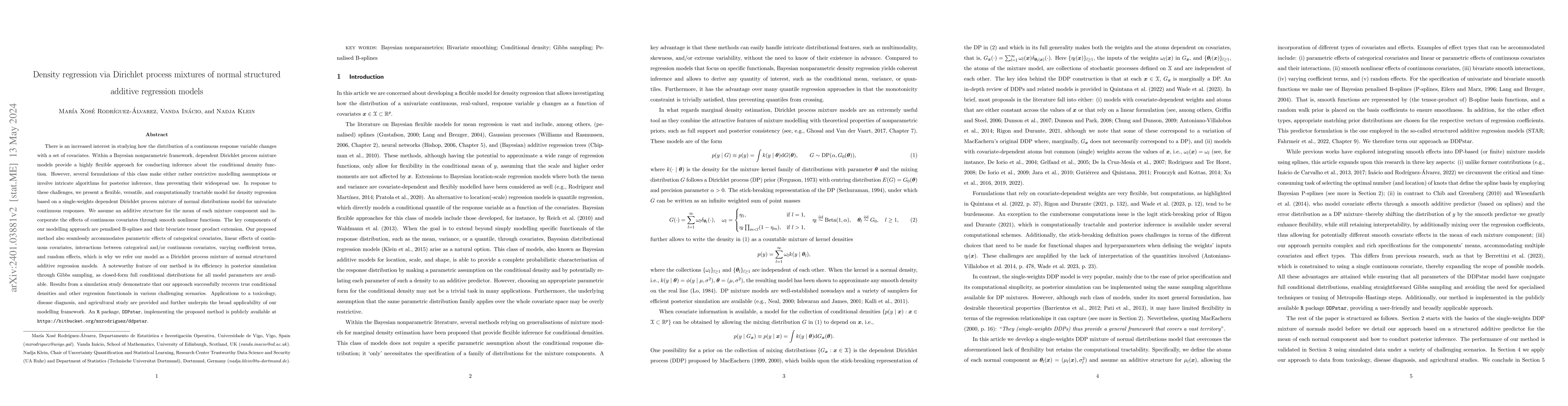 Thumbnail for Density regression via Dirichlet process mixtures of normal structured
  additive regression models