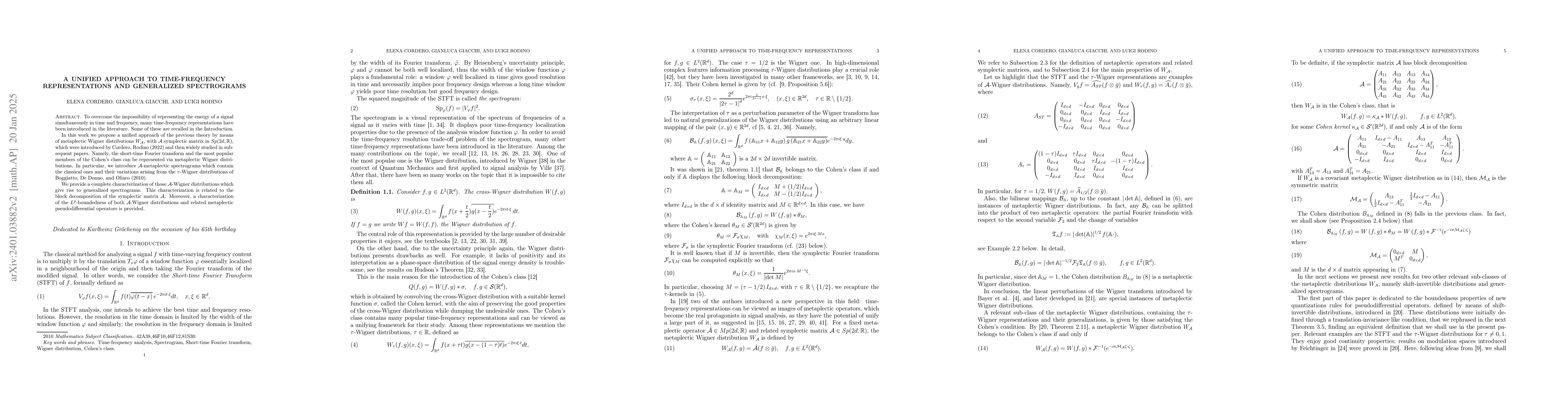 Thumbnail for A Unified Approach to Time-Frequency Representations and Generalized
  Spectrogram