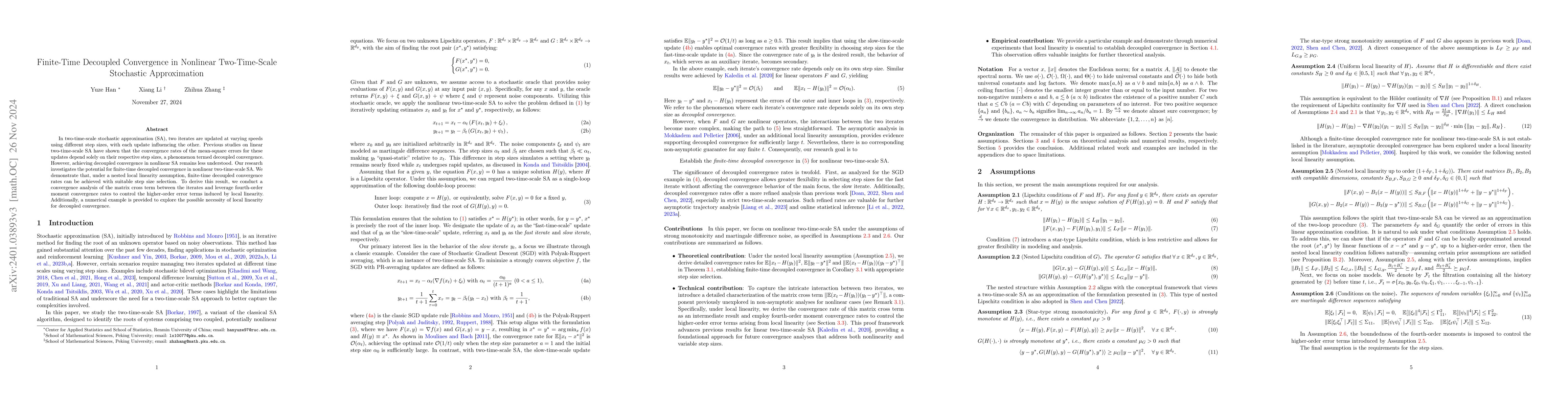 Thumbnail for Finite-Time Decoupled Convergence in Nonlinear Two-Time-Scale Stochastic
  Approximation