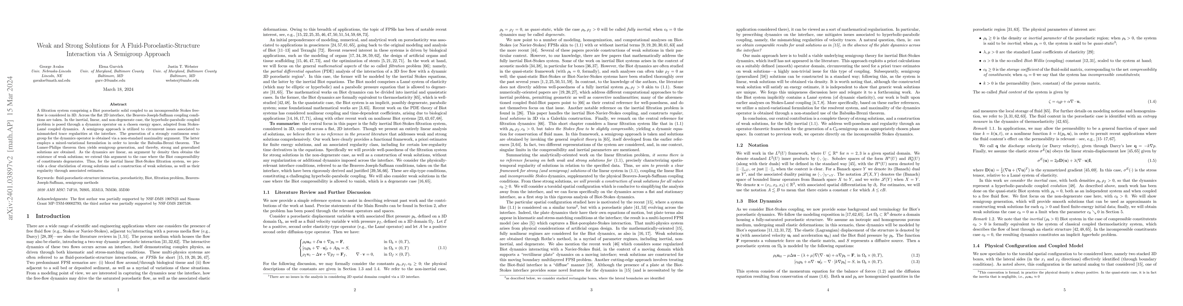 Thumbnail for Weak and Strong Solutions for A Fluid-Poroelastic-Structure Interaction
  via A Semigroup Approach