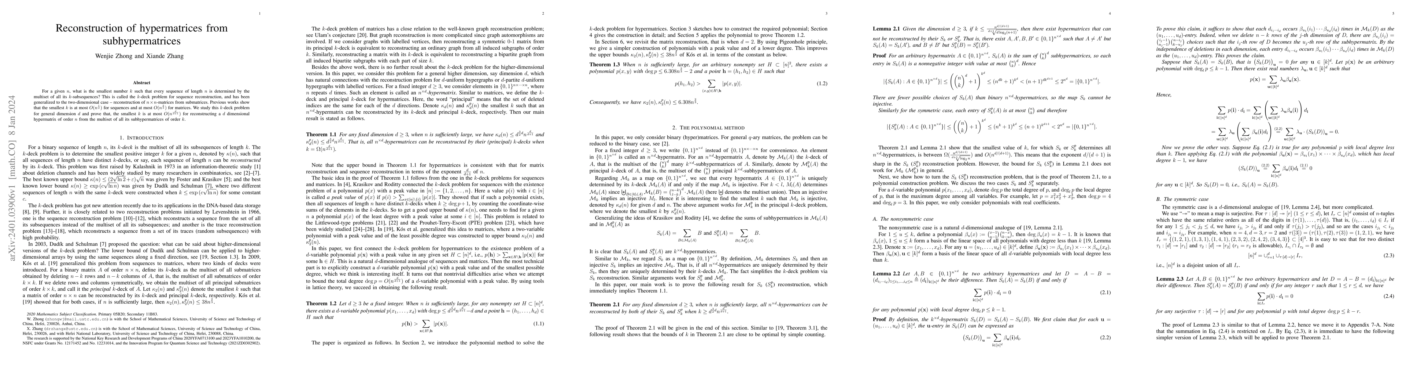 Thumbnail for Reconstruction of hypermatrices from subhypermatrices