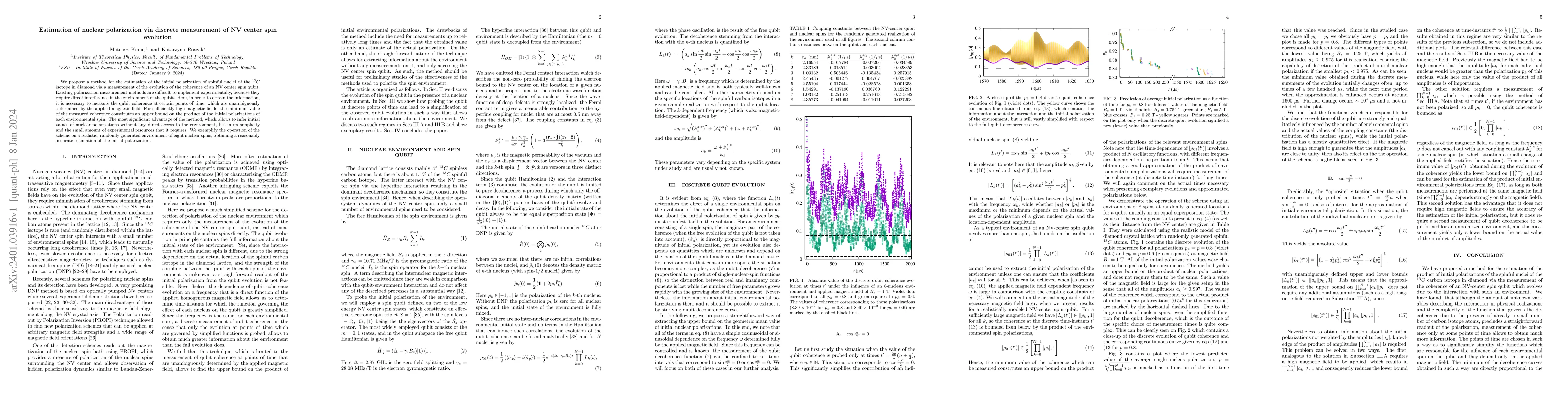 Thumbnail for Estimation of nuclear polarization via discrete measurement of NV center
  spin evolution