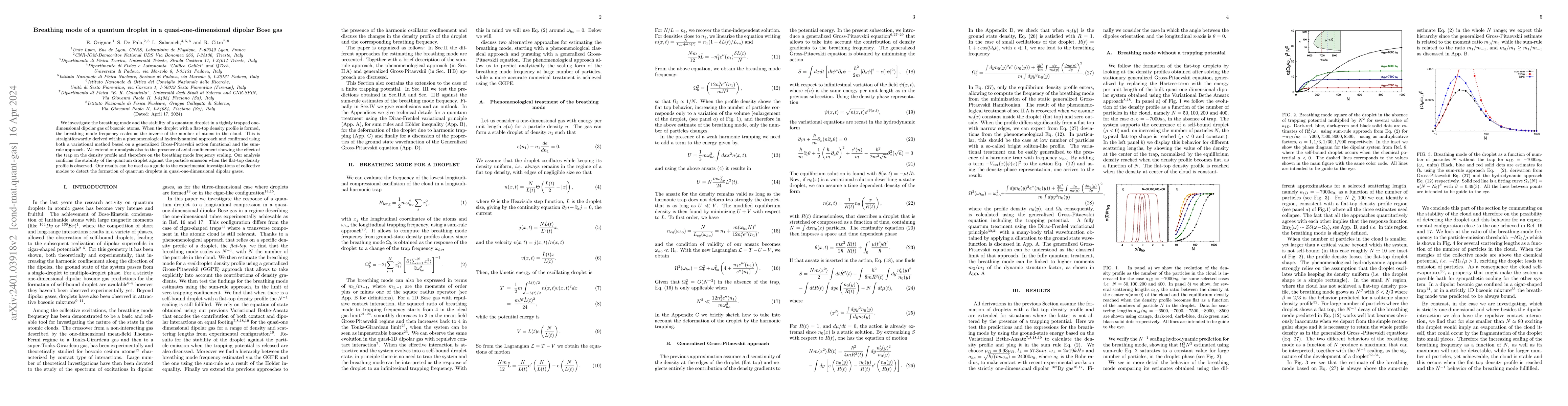 Thumbnail for Breathing mode of a quantum droplet in a quasi-one-dimensional dipolar
  Bose gas