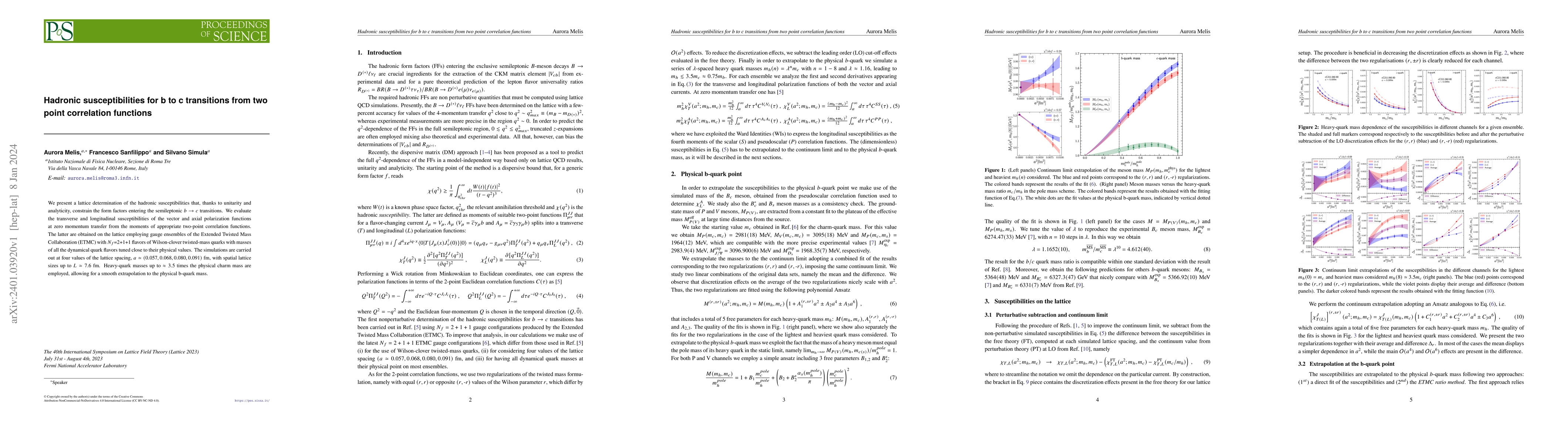 Thumbnail for Hadronic susceptibilities for b to c transitions from two point
  correlation functions