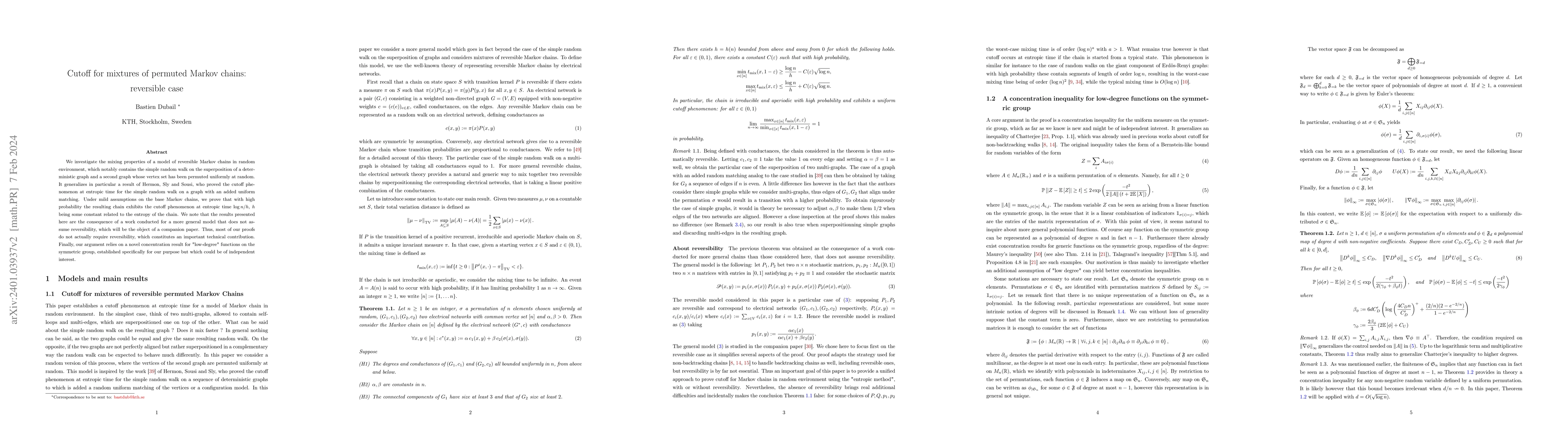 Thumbnail for Cutoff for mixtures of permuted Markov chains: reversible case