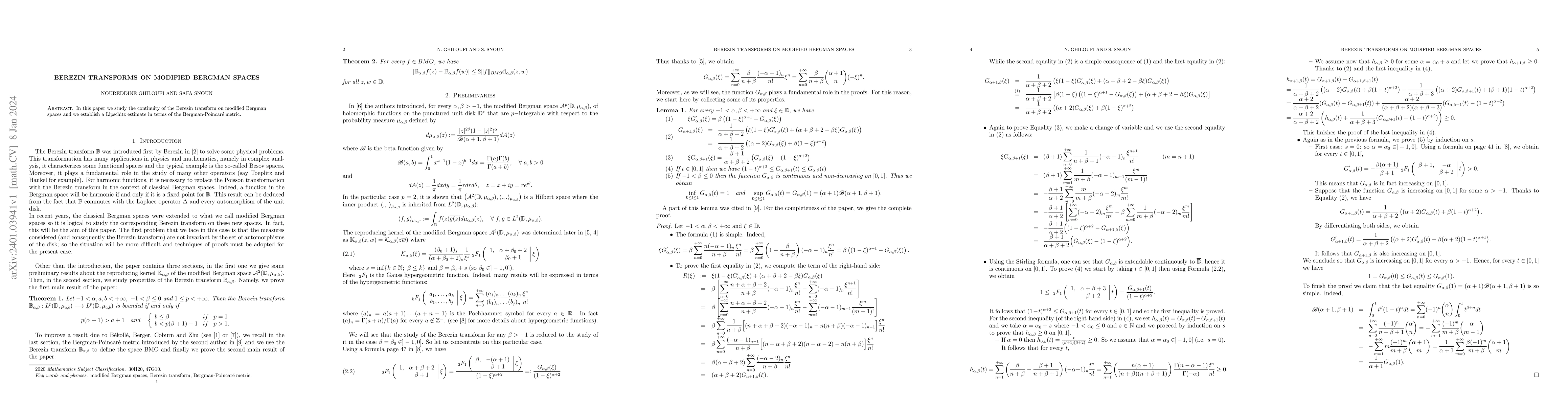 Thumbnail for Berezin transforms on modified Bergman spaces