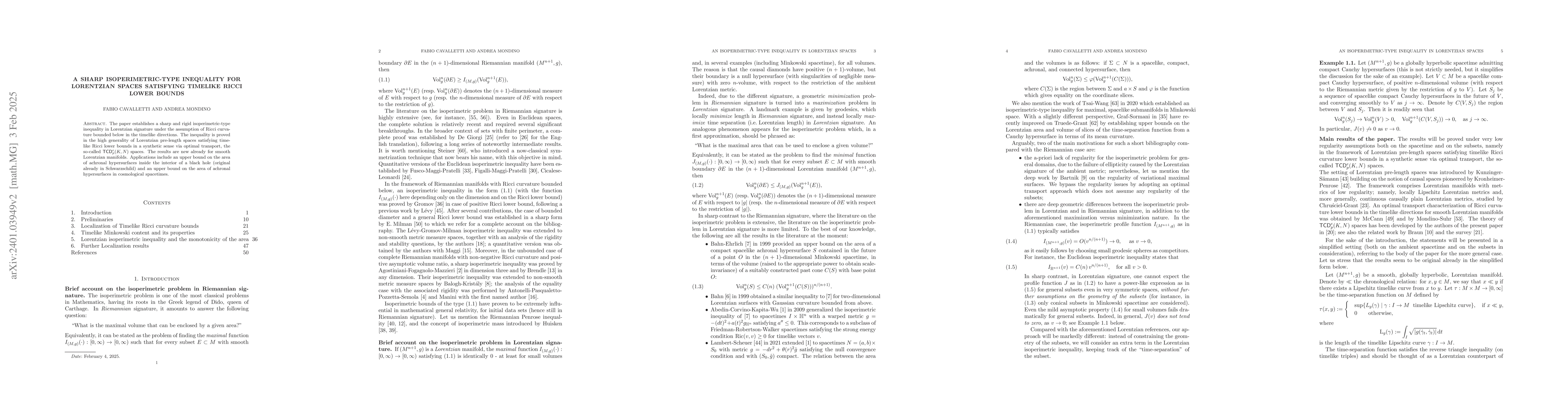 Thumbnail for A sharp isoperimetric-type inequality for Lorentzian spaces satisfying
  timelike Ricci lower bounds
