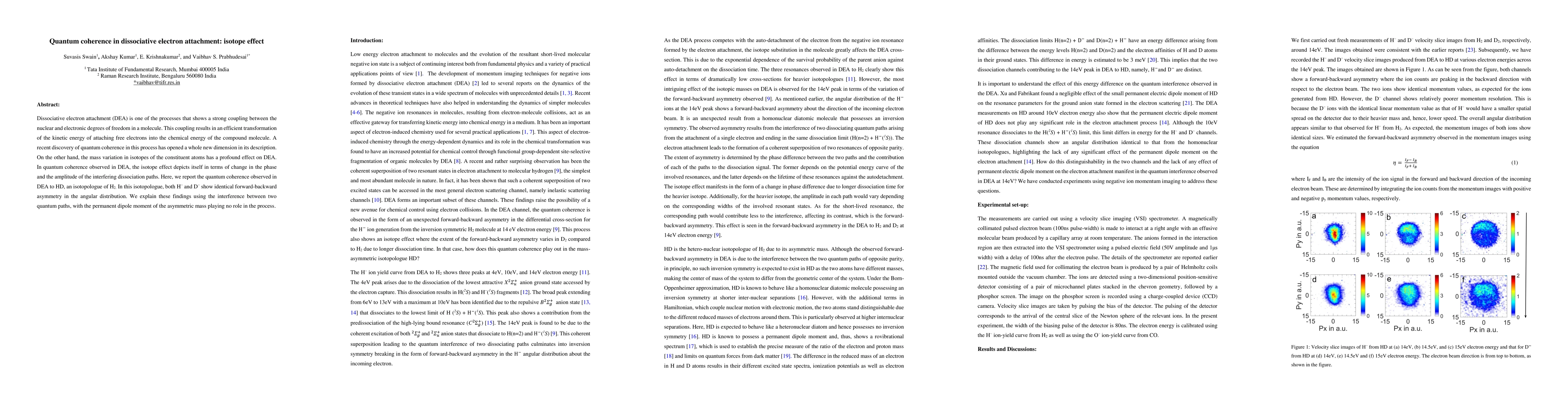 Thumbnail for Quantum coherence in dissociative electron attachment: isotope effect