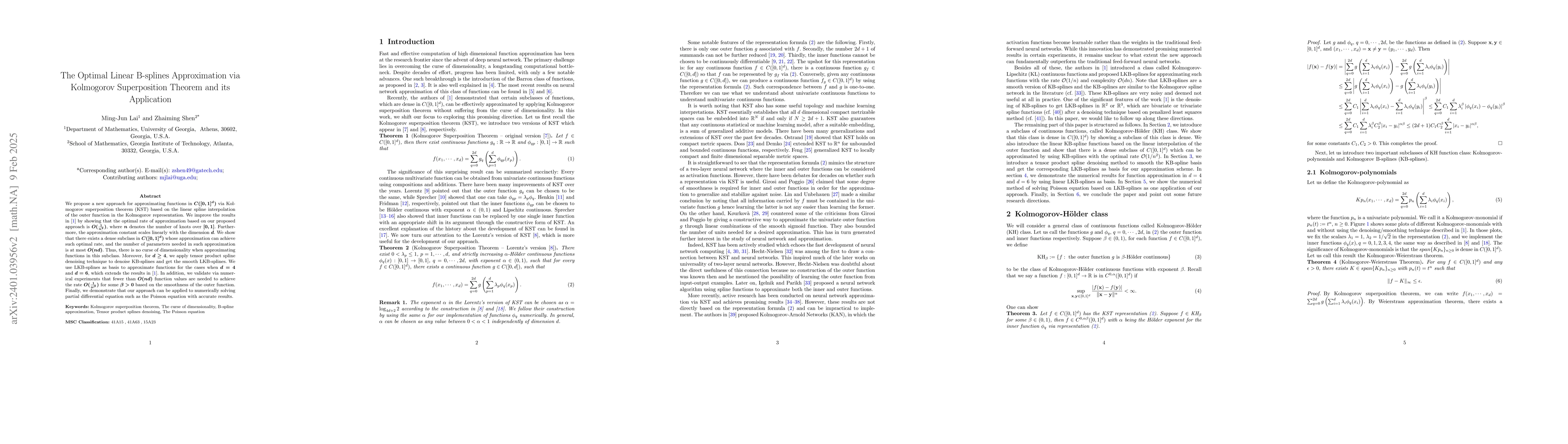 Thumbnail for The Optimal Rate for Linear KB-splines and LKB-splines Approximation of
  High Dimensional Continuous Functions and its Application