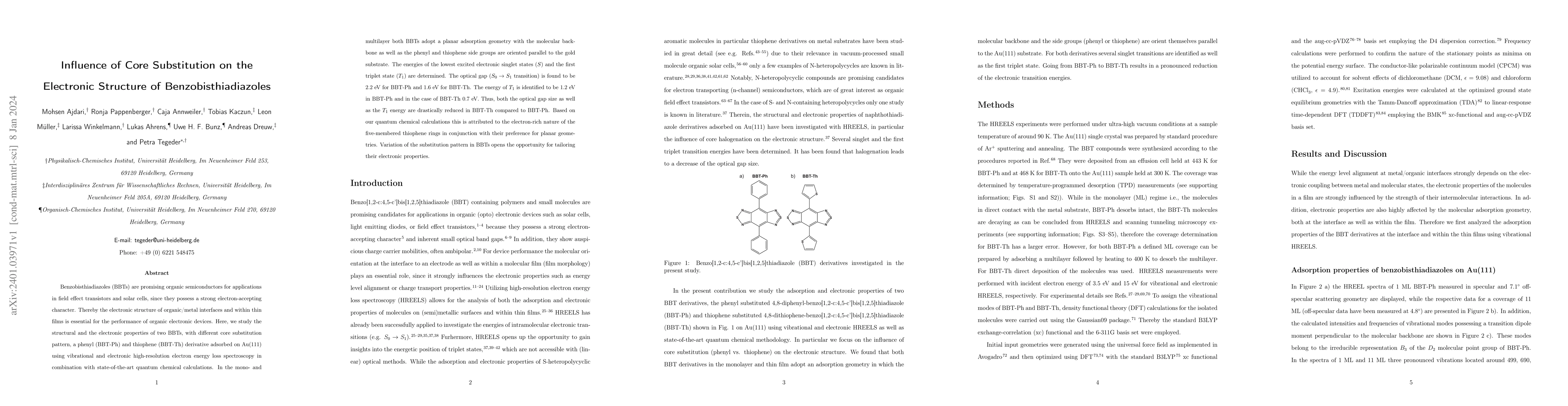 Thumbnail for Influence of Core Substitution on the Electronic Structure of
  Benzobisthiadiazoles
