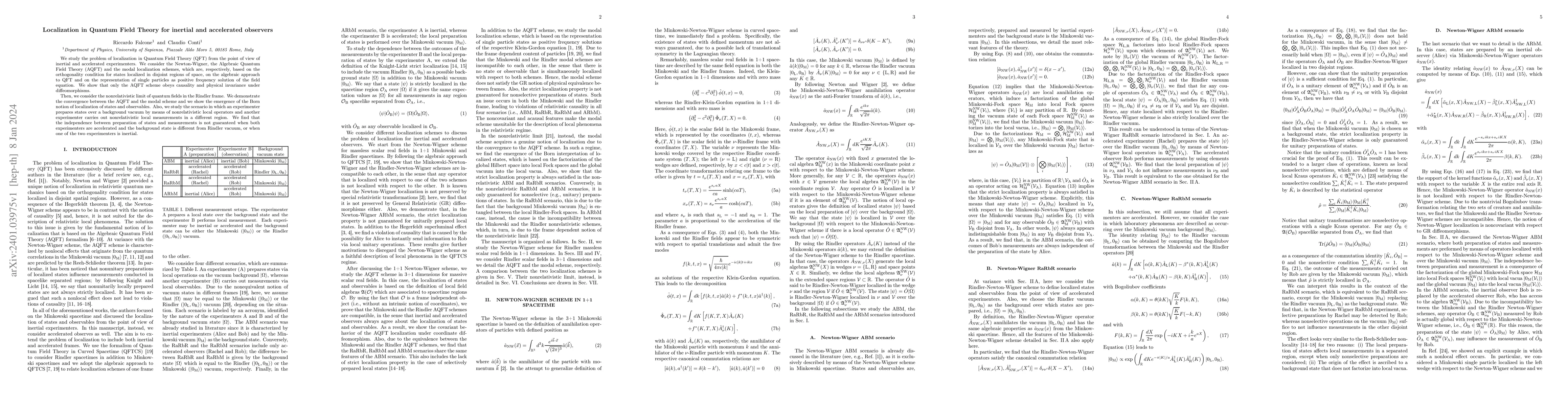 Thumbnail for Localization in Quantum Field Theory for inertial and accelerated
  observers