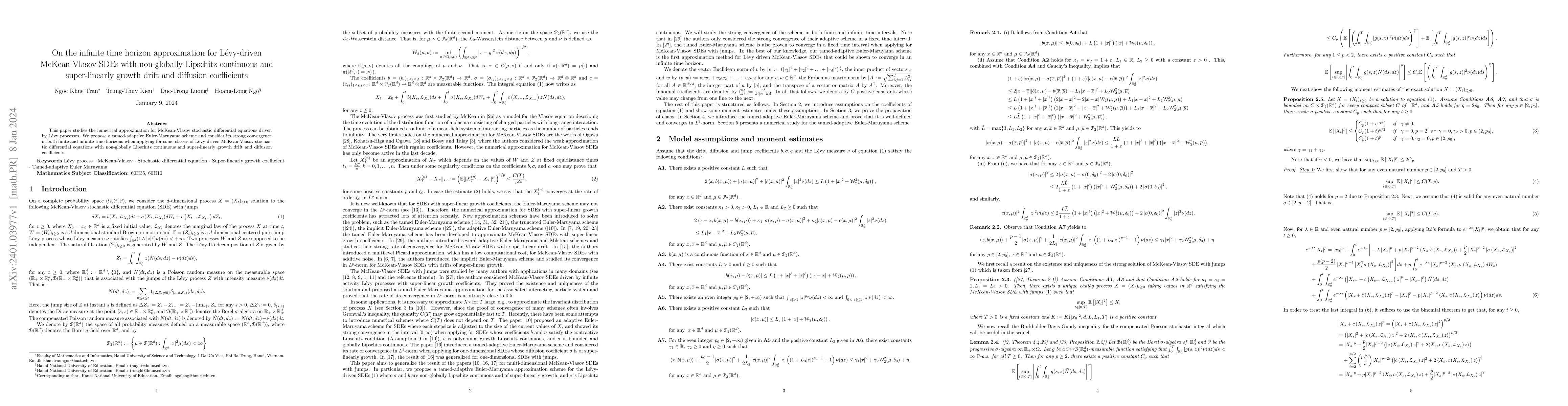 Thumbnail for On the infinite time horizon approximation for L\'evy-driven
  McKean-Vlasov SDEs with non-globally Lipschitz continuous and super-linearly
  growth drift and diffusion coefficients