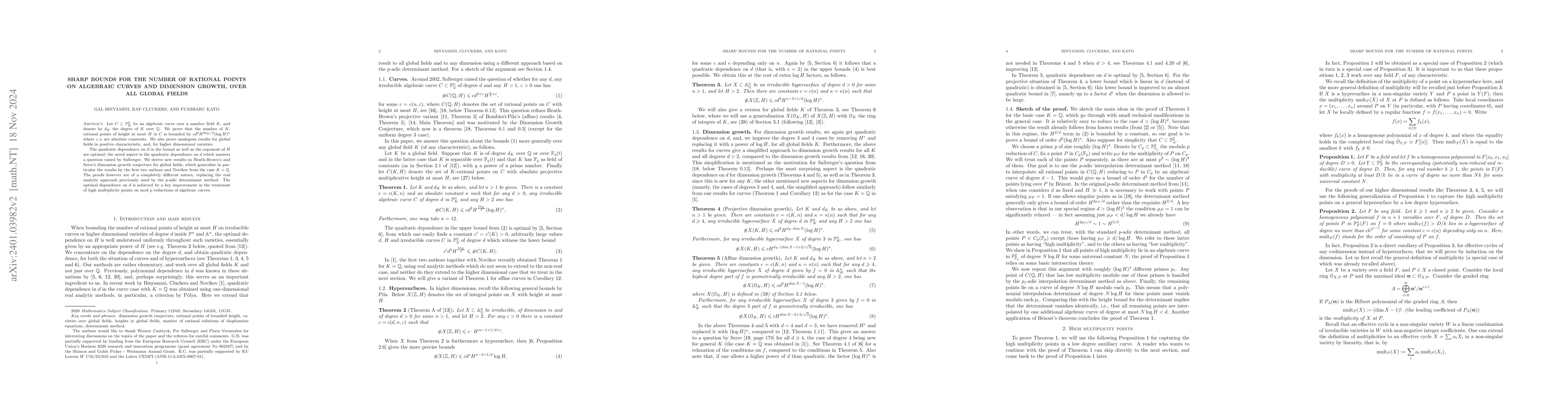 Thumbnail for Sharp bounds for the number of rational points on algebraic curves and
  dimension growth, over all global fields