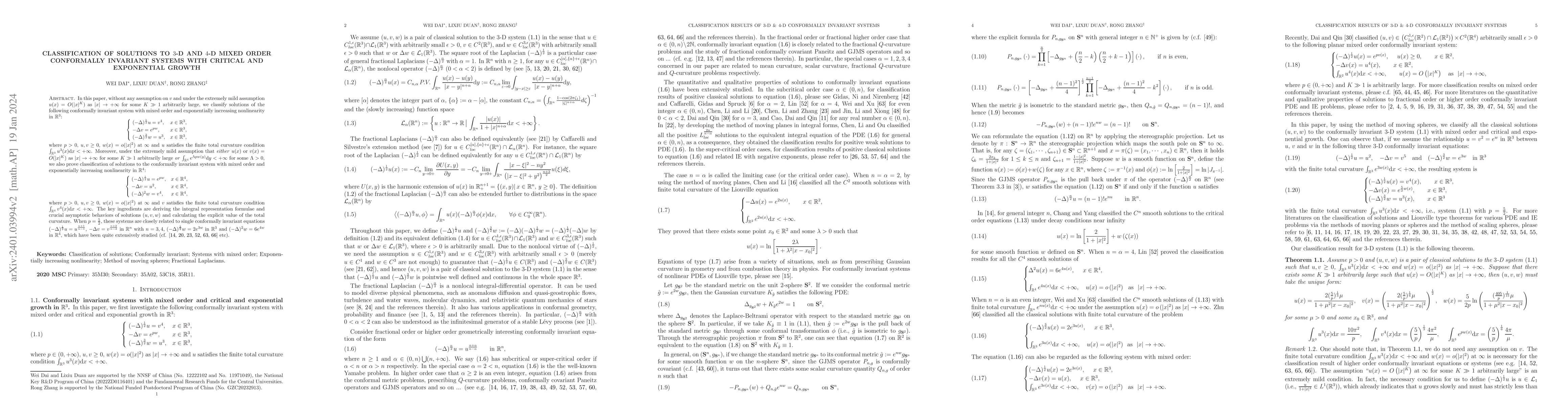 Thumbnail for Classification of solutions to $3$-D and $4$-D mixed order conformally
  invariant systems with critical and exponential growth