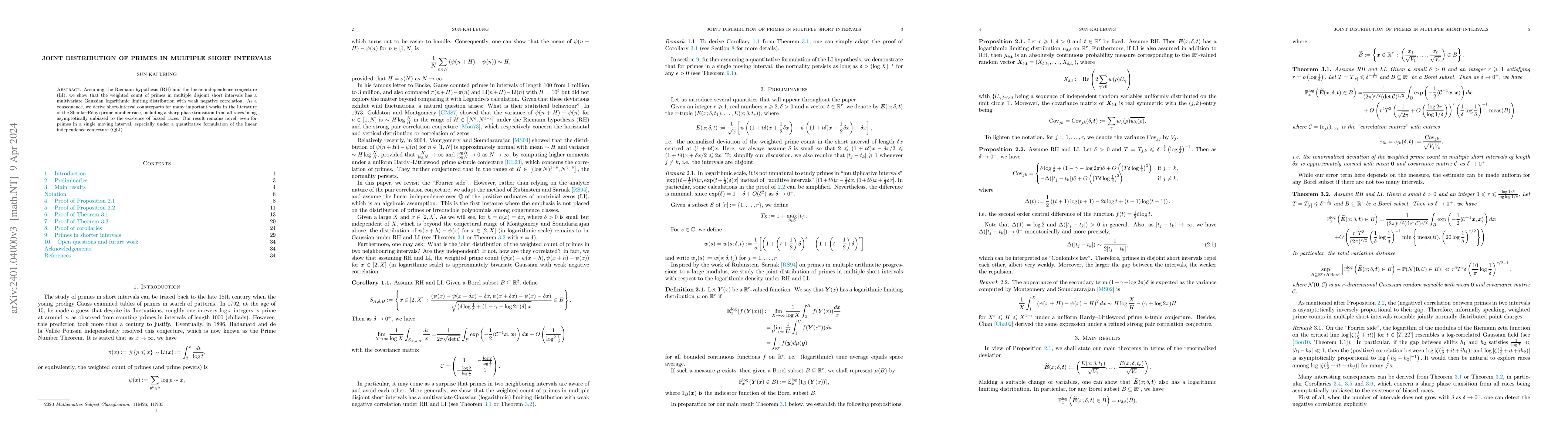 Thumbnail for Joint distribution of primes in multiple short intervals