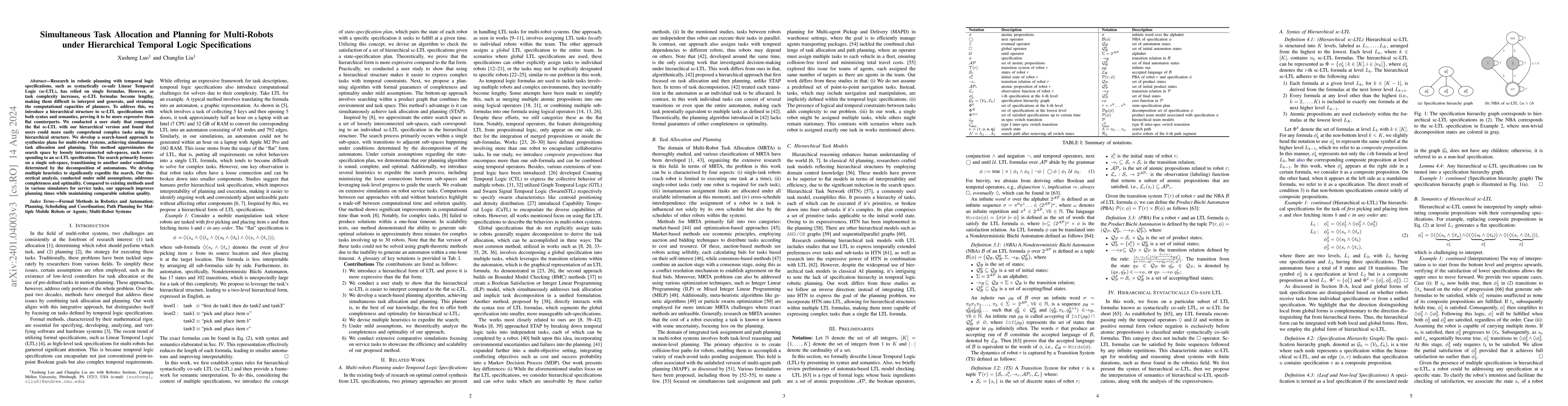 Thumbnail for Simultaneous Task Allocation and Planning for Multi-Robots under
  Hierarchical Temporal Logic Specifications