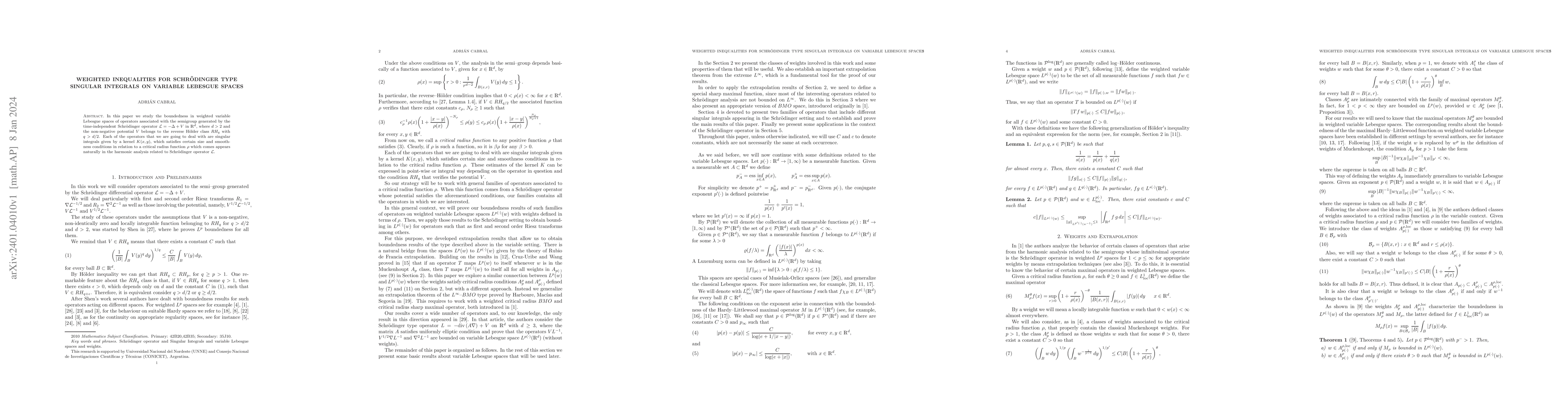 Thumbnail for Weighted inequalities for Schr\"odinger type Singular Integrals on
  variable Lebesgue spaces