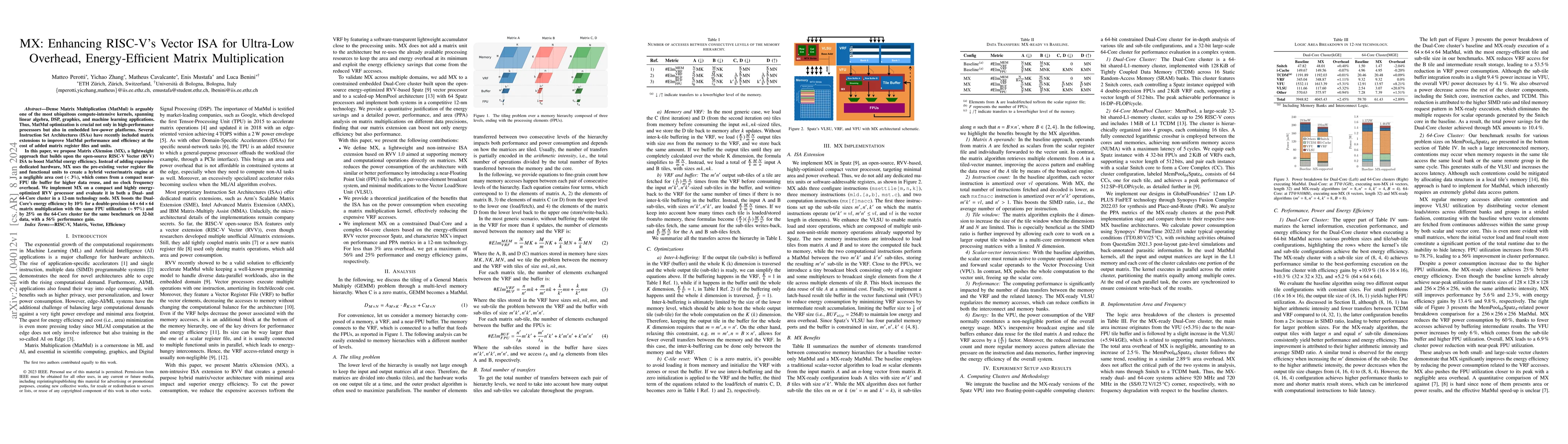 Thumbnail for MX: Enhancing RISC-V's Vector ISA for Ultra-Low Overhead,
  Energy-Efficient Matrix Multiplication