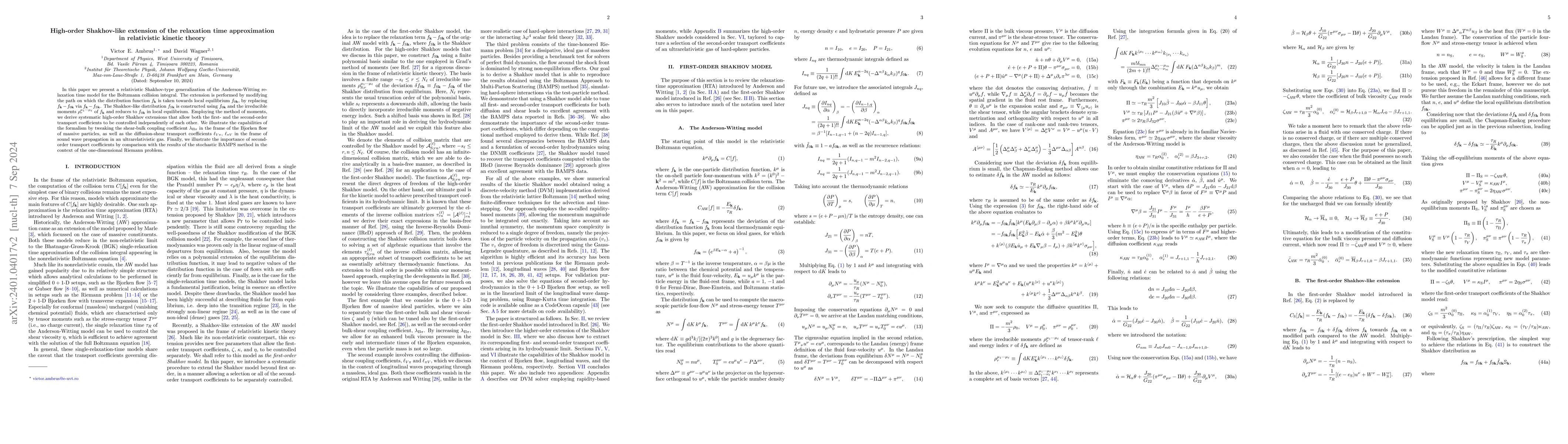 Thumbnail for High-order Shakhov-like extension of the relaxation time approximation
  in relativistic kinetic theory