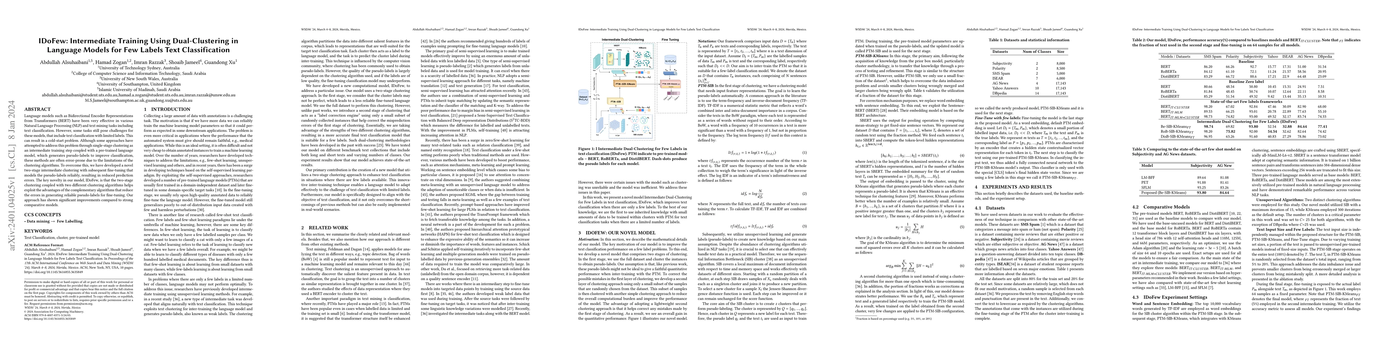 Thumbnail for IDoFew: Intermediate Training Using Dual-Clustering in Language Models
  for Few Labels Text Classification