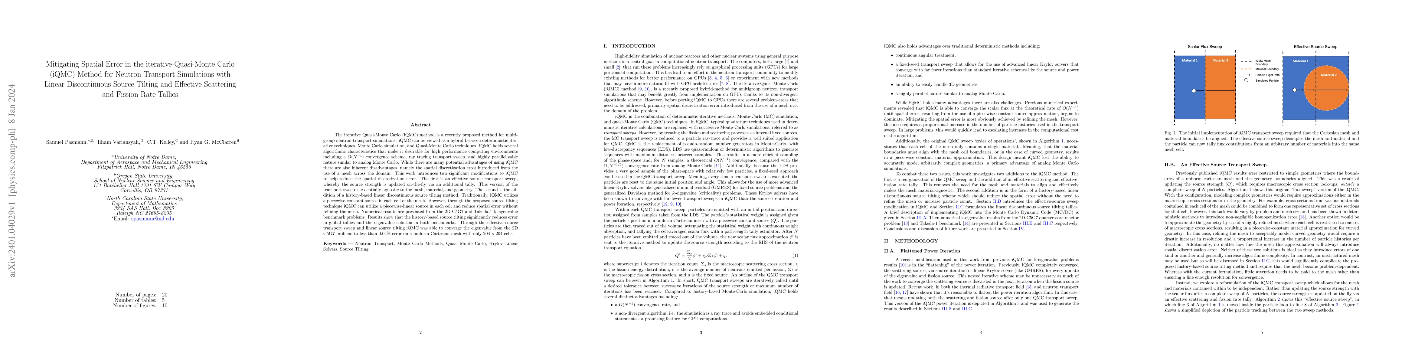 Thumbnail for Mitigating Spatial Error in the iterative-Quasi-Monte Carlo (iQMC)
  Method for Neutron Transport Simulations with Linear Discontinuous Source
  Tilting and Effective Scattering and Fission Rate Tallies