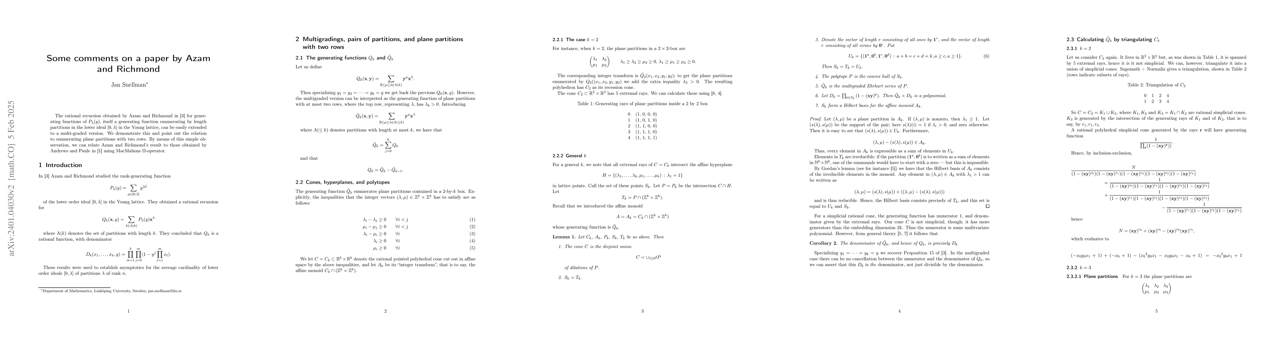 Thumbnail for Some comments on "On the generating function for intervals in Young's
  lattice" by Azam and Richmond