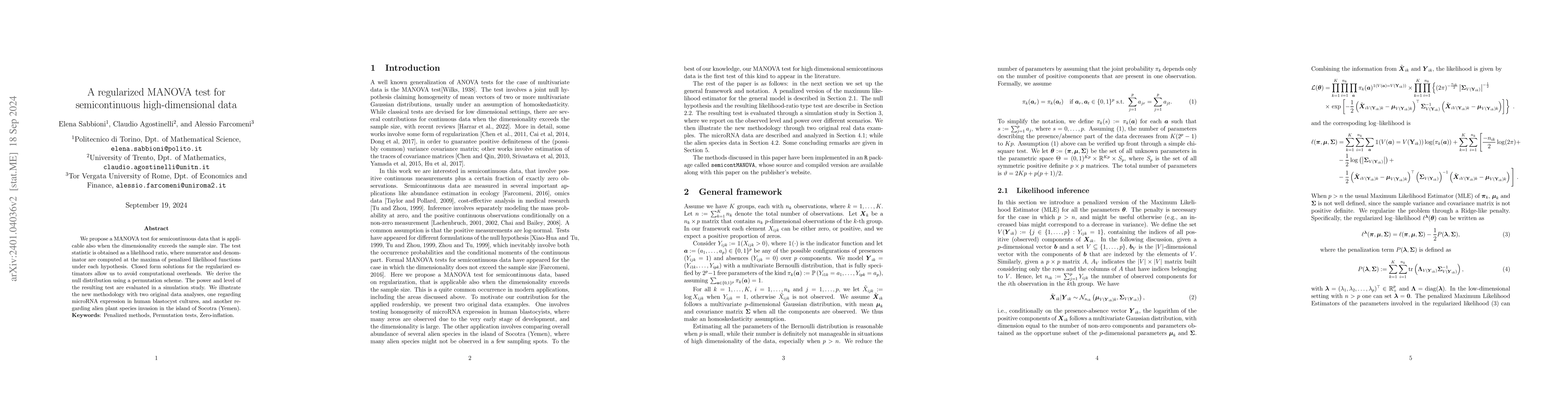 Thumbnail for A regularized MANOVA test for semicontinuous high-dimensional data