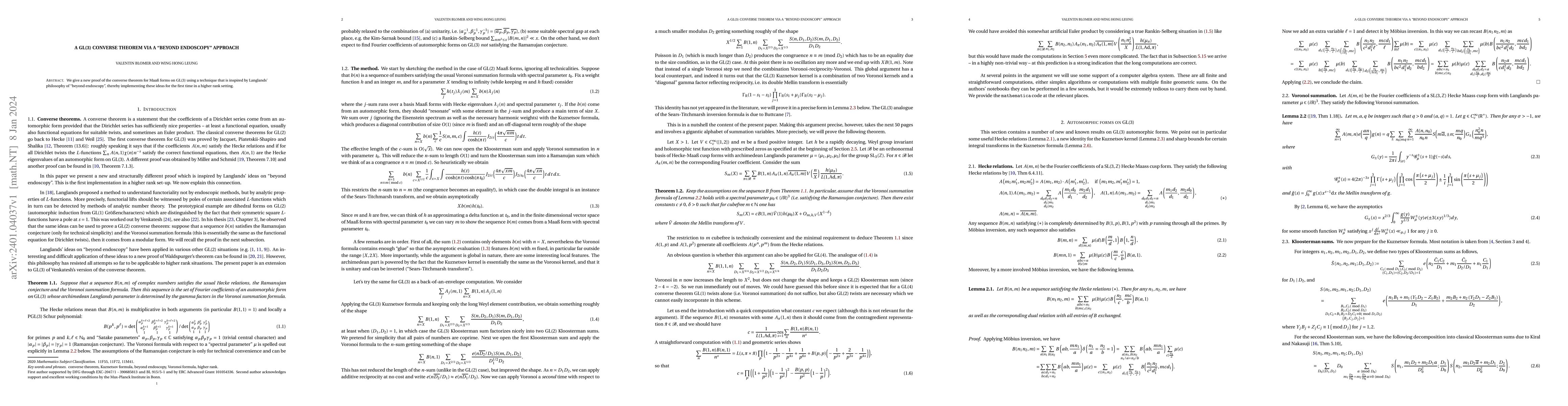 Thumbnail for A GL(3) converse theorem via a "beyond endoscopy'' approach