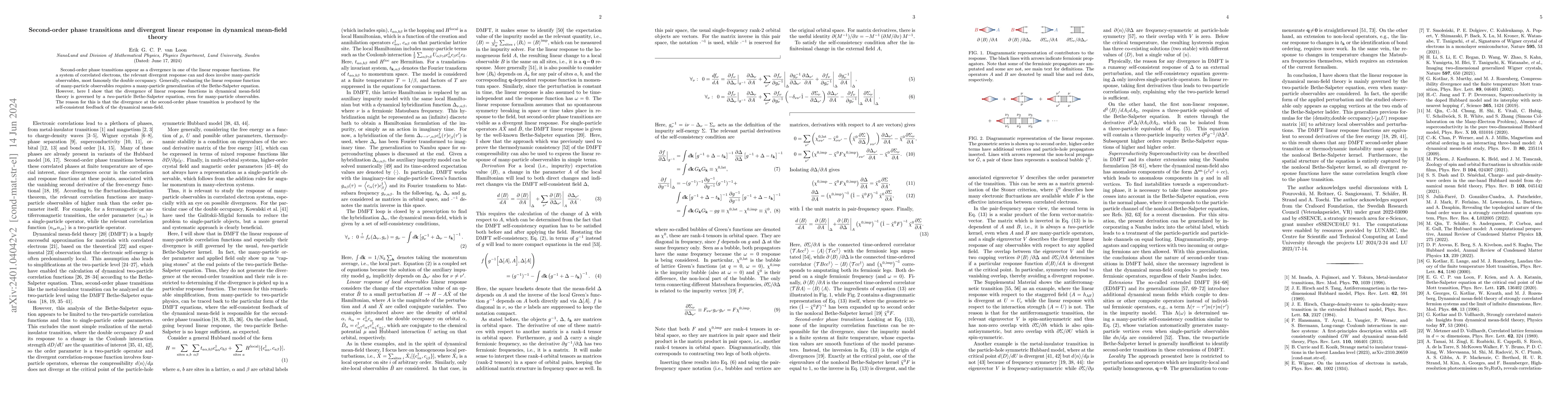 Thumbnail for Second-order phase transitions and divergent linear response in
  dynamical mean-field theory
