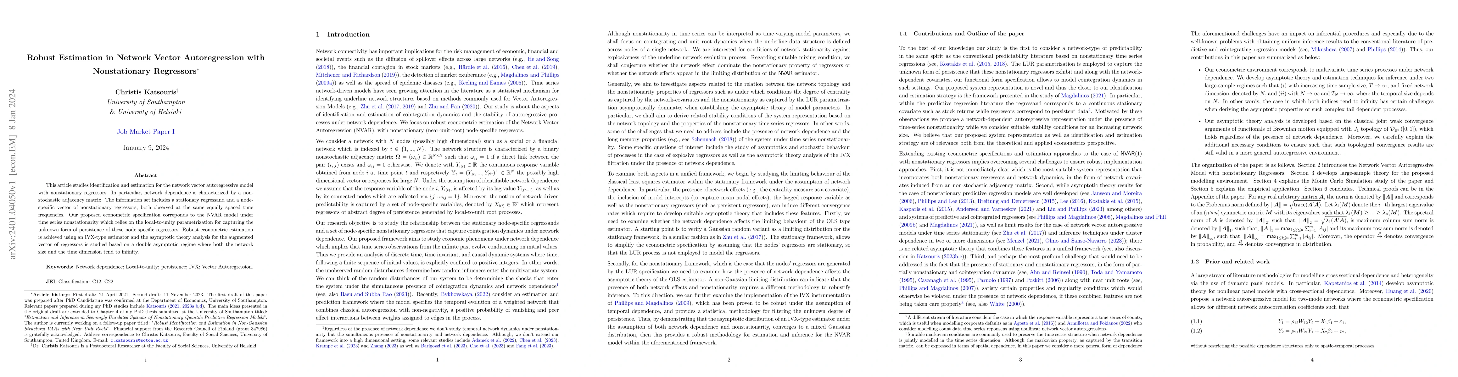 Thumbnail for Robust Estimation in Network Vector Autoregression with Nonstationary
  Regressors
