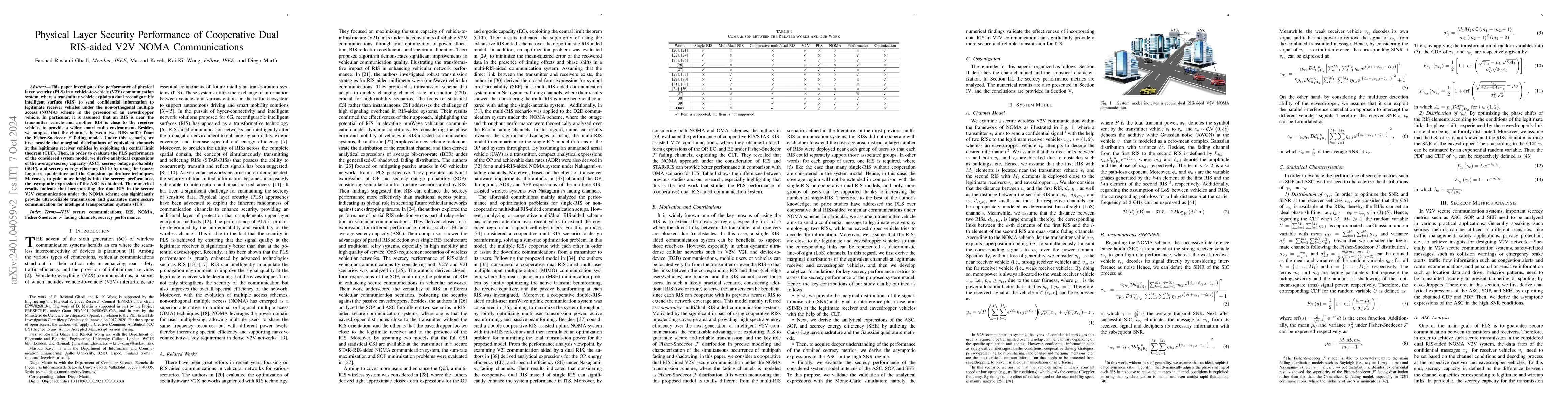 Thumbnail for Physical Layer Security Performance of Dual RIS-aided V2V NOMA
  Communications