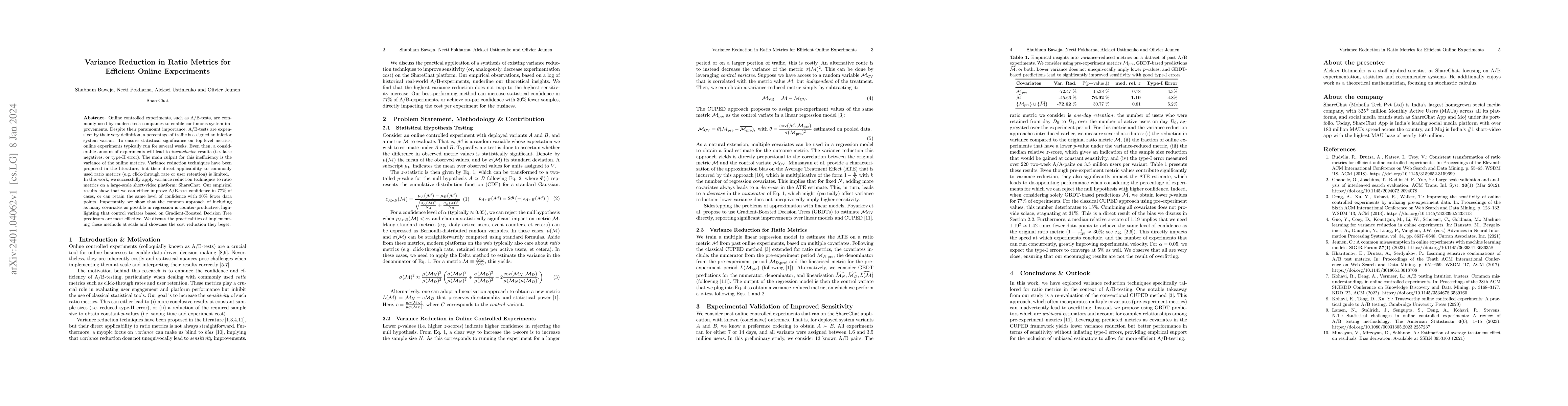 Thumbnail for Variance Reduction in Ratio Metrics for Efficient Online Experiments