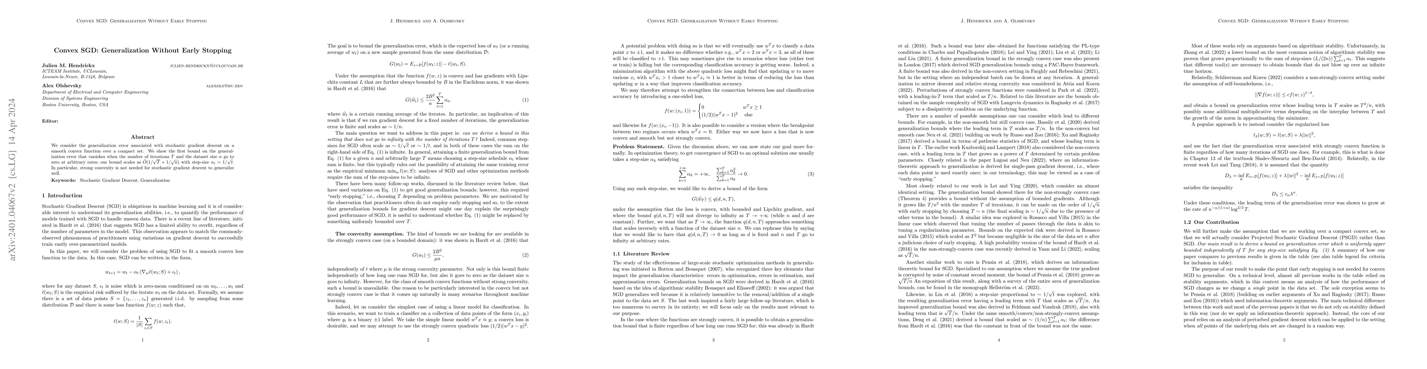 Thumbnail for Convex SGD: Generalization Without Early Stopping