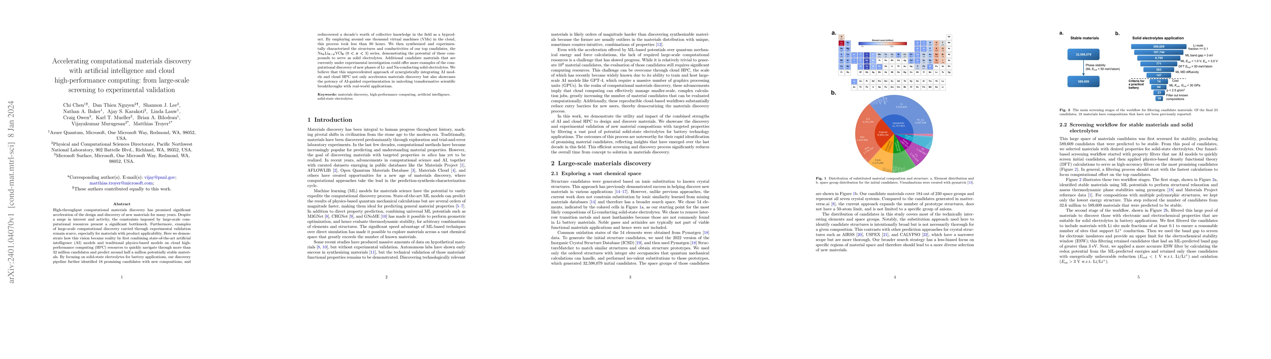 Thumbnail for Accelerating computational materials discovery with artificial
  intelligence and cloud high-performance computing: from large-scale screening
  to experimental validation