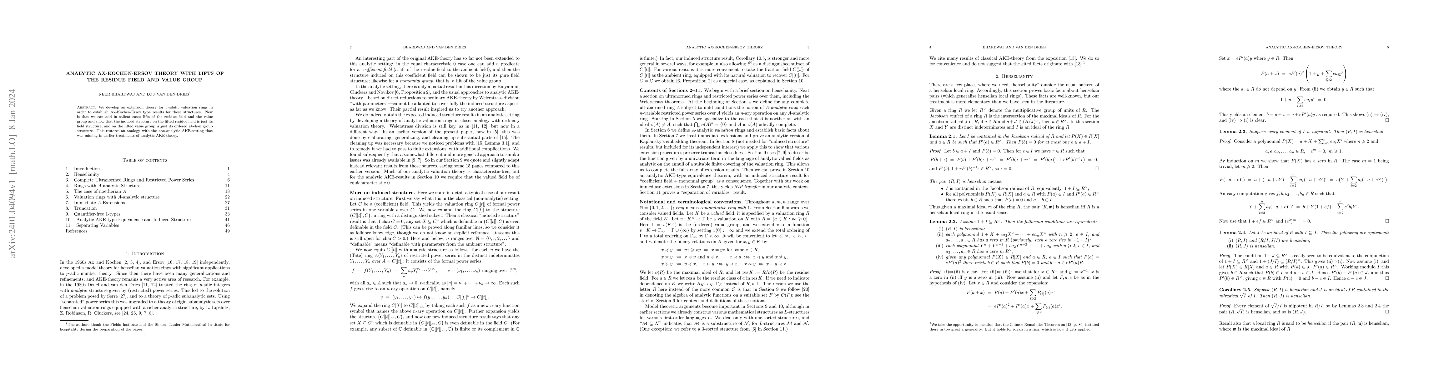 Thumbnail for Analytic Ax-Kochen-Ersov theory with lifts of the residue field and
  value group