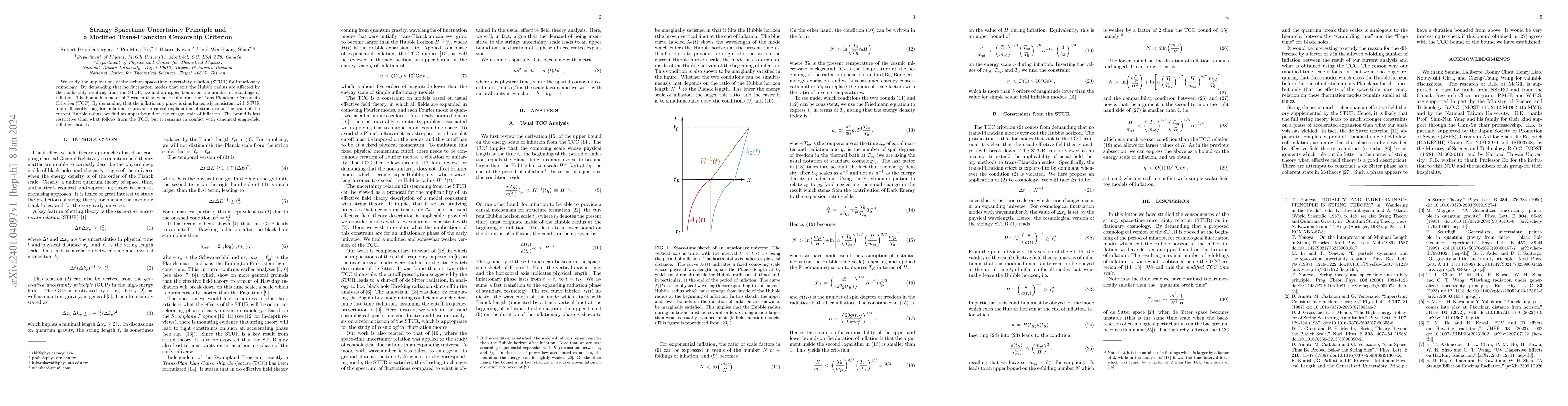 Thumbnail for Stringy Spacetime Uncertainty Principle and a Modified Trans-Planckian
  Censorship Criterion