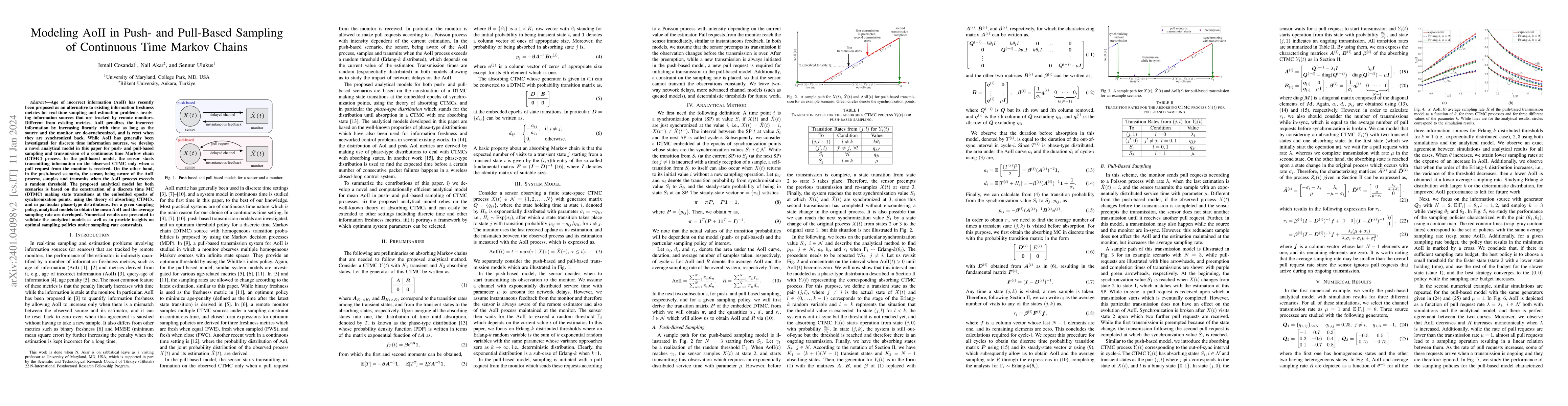 Thumbnail for Modeling AoII in Push- and Pull-Based Sampling of Continuous Time Markov
  Chains