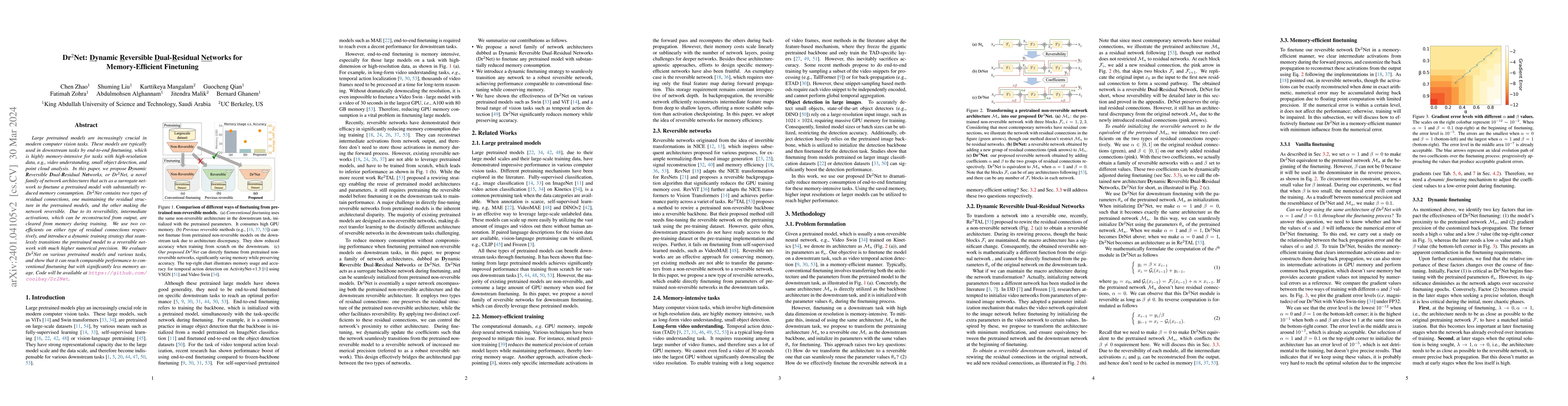 Thumbnail for Dr$^2$Net: Dynamic Reversible Dual-Residual Networks for
  Memory-Efficient Finetuning